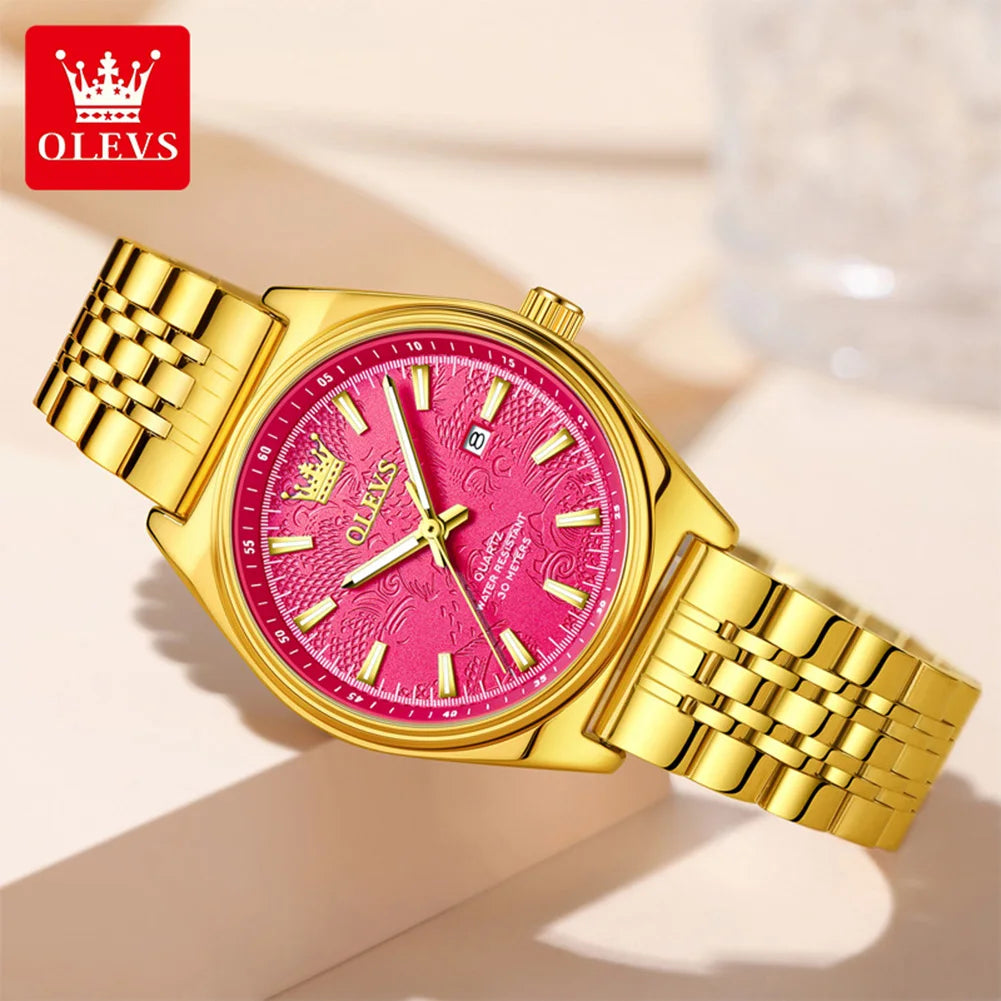 OLEVS 3703 Uhr für Damen Mode Elegante Damen Quarzuhr Top Marke Wasserdicht Leuchtender Kalender Luxus Damen Armbanduhr
