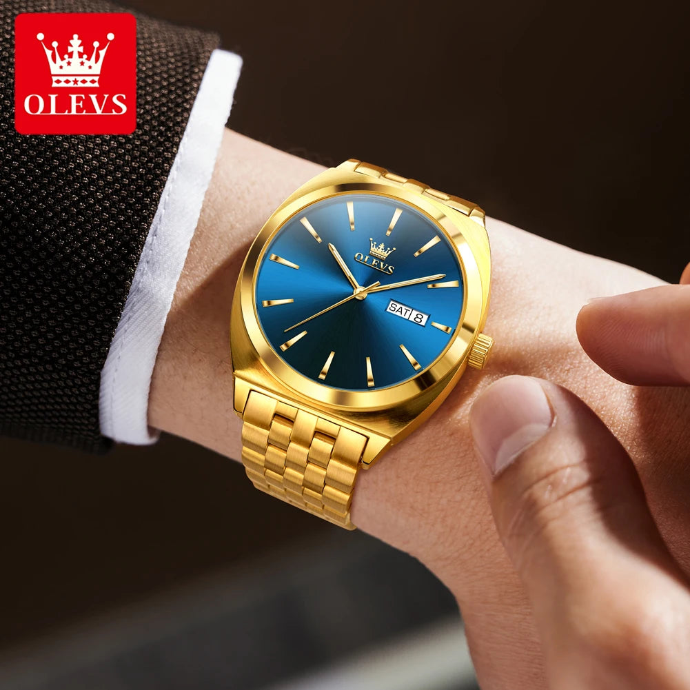 OLEVS 6730 Herrenuhr Luxus Tonneau Automatische Mechanische Herrenarmbanduhr Stahlarmband Doppeltes Kalendarium Wasserdichte Uhr Für Herren