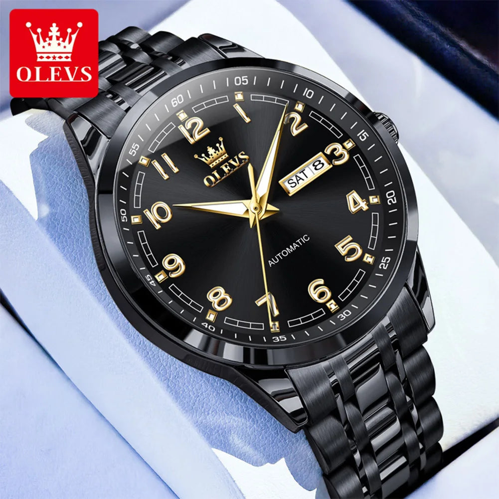 OLEVS 7077 Herren-Automatikuhr, Mode, Datum, mechanische Herrenuhr, Ziffernskala, luxuriös, wasserdicht, leuchtende Uhr für Herren