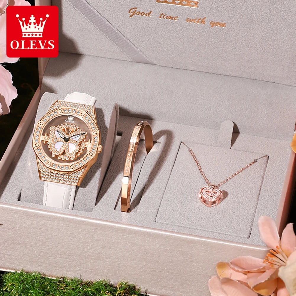 OLEVS 9996 Damen-Armbanduhr Luxus Diamant Drehbares Zifferblatt Wasserdichte Quarzuhr für Damen Top-Marke Original Damen-Handuhr
