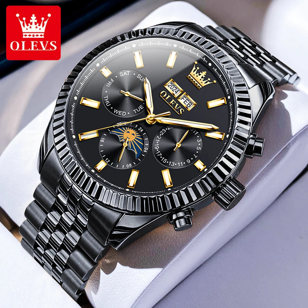OLEVS 6688 Original Luxusuhren für Herren Automatische Mechanische Armbanduhr Edelstahl Wasserdicht Multifunktions-Herrenuhr