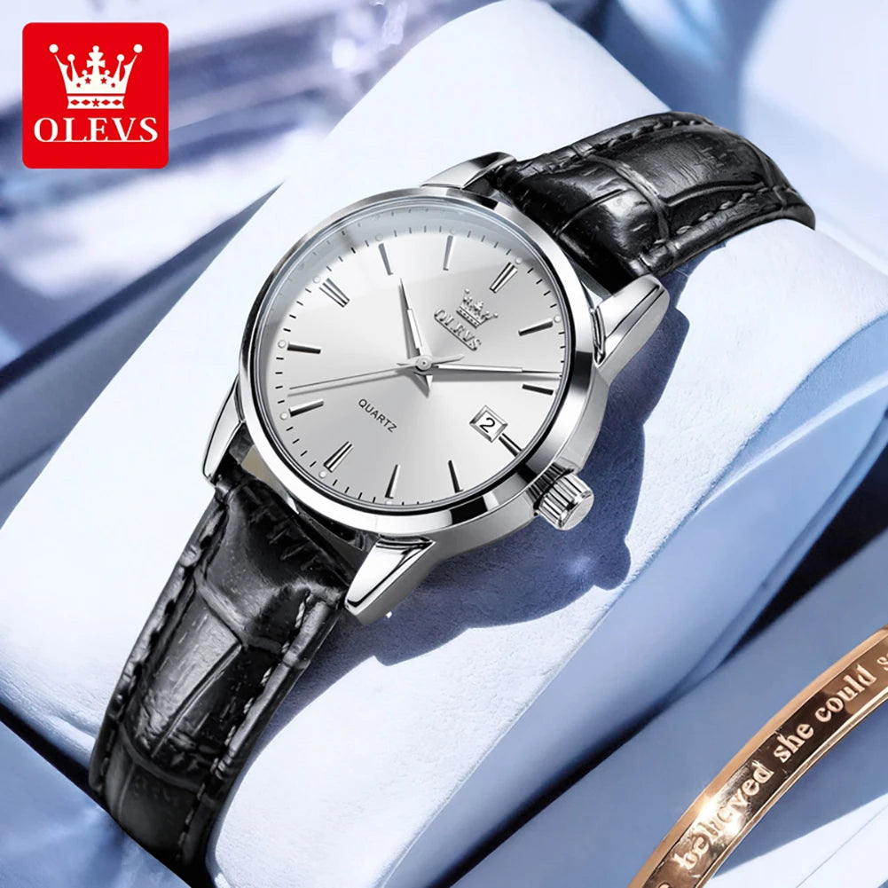 OLEVS 6898 Damen-Armbanduhr Mode Klassisch Datum Quarzuhren für Frauen Lederarmband Wasserdicht Leuchtend Damenuhr