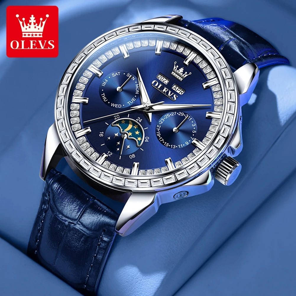 OLEVS 6695 Luxus-Geschäftsuhren für Herren, Mondphasen-Automatikuhr, wasserdichte Herrenarmbanduhr, Geschenkbox, Uhr