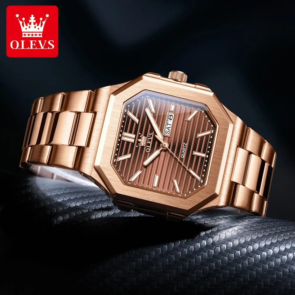 OLEVS 3731 Fashion Week Datum Quadrat Quarz-Uhr Original Wasserdichte Leuchtende Uhren Für Herren Armbanduhr Großes Zifferblatt 44mm