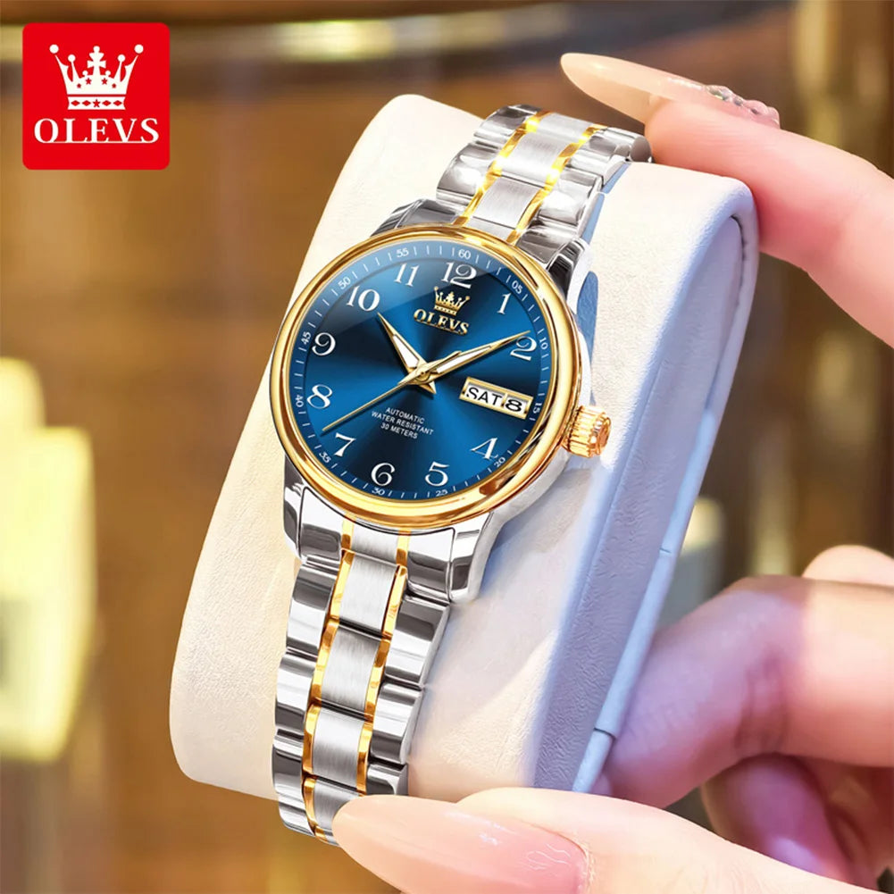 OLEVS 7072 Damenuhr Automatik Datum Einfache Mechanische Uhr für Frauen Ziffernskala Top-Marke Wasserdichte Automatische Handuhr