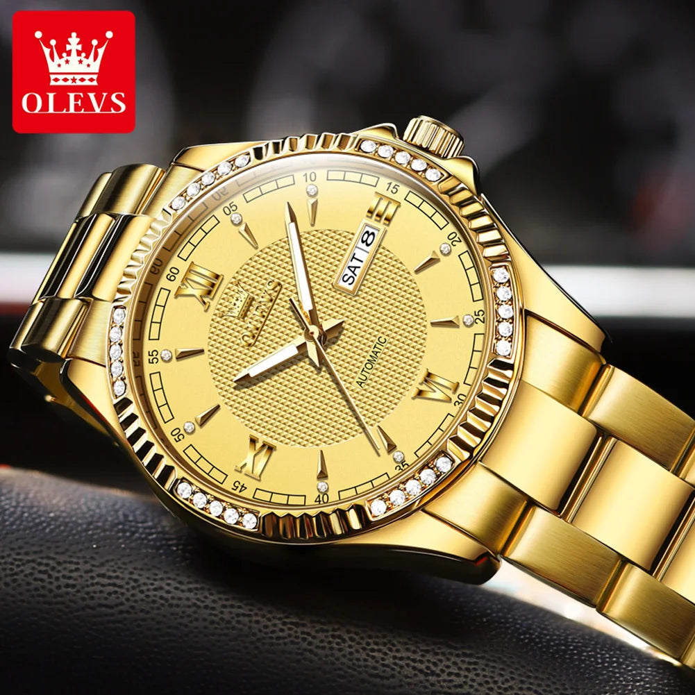 OLEVS Uhren Herren 6676 Stahlband Automatische Mechanische Uhren Für Herren Wasserdicht Handuhr Doppeltes Kalender Luxus Original