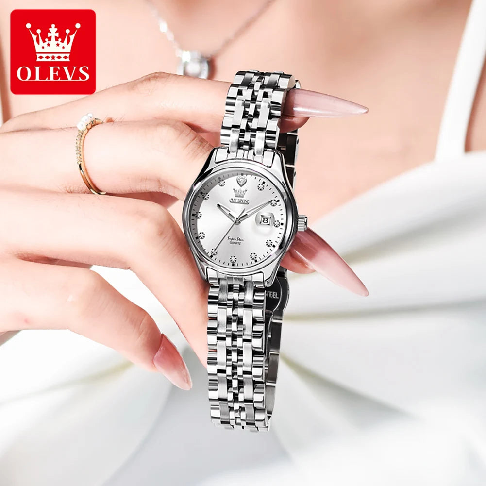OLEVS 5649 Damenuhr 30M Wasserdicht Datum Quarzuhr Für Frauen Stahlarmband Zirkon Skala Luxus Elegante Damenuhr
