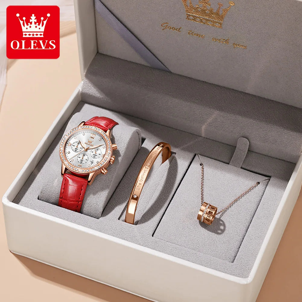 OLEVS 9933 Damen-Armbanduhr Luxus Diamant Quarz Uhr für Damen Chronograph Kalender Top Marke Armbanduhr Wasserdicht Leuchtend