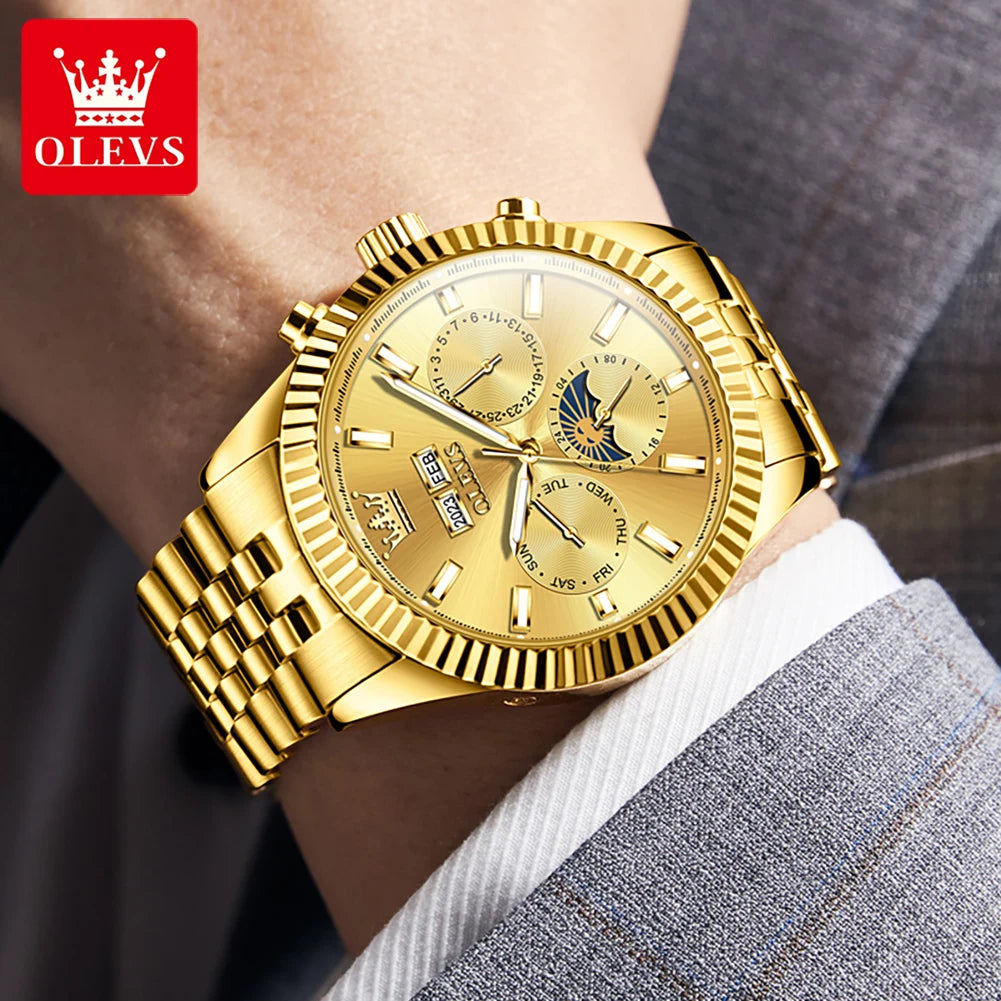 OLEVS 6688 Original Luxury Watches for Men Automatic Mechanical Wristwatch Stainless Steel Waterproof Multifunctional Man Watch