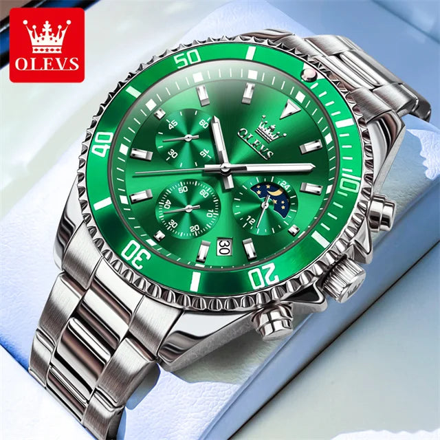 OLEVS 2870 Erkek Kol Saati 42.5mm Büyük Kadran Kronograf Ay Fazı Su Geçirmez Spor Saatler Orijinal Moda Kuvars Erkek Saati 2025