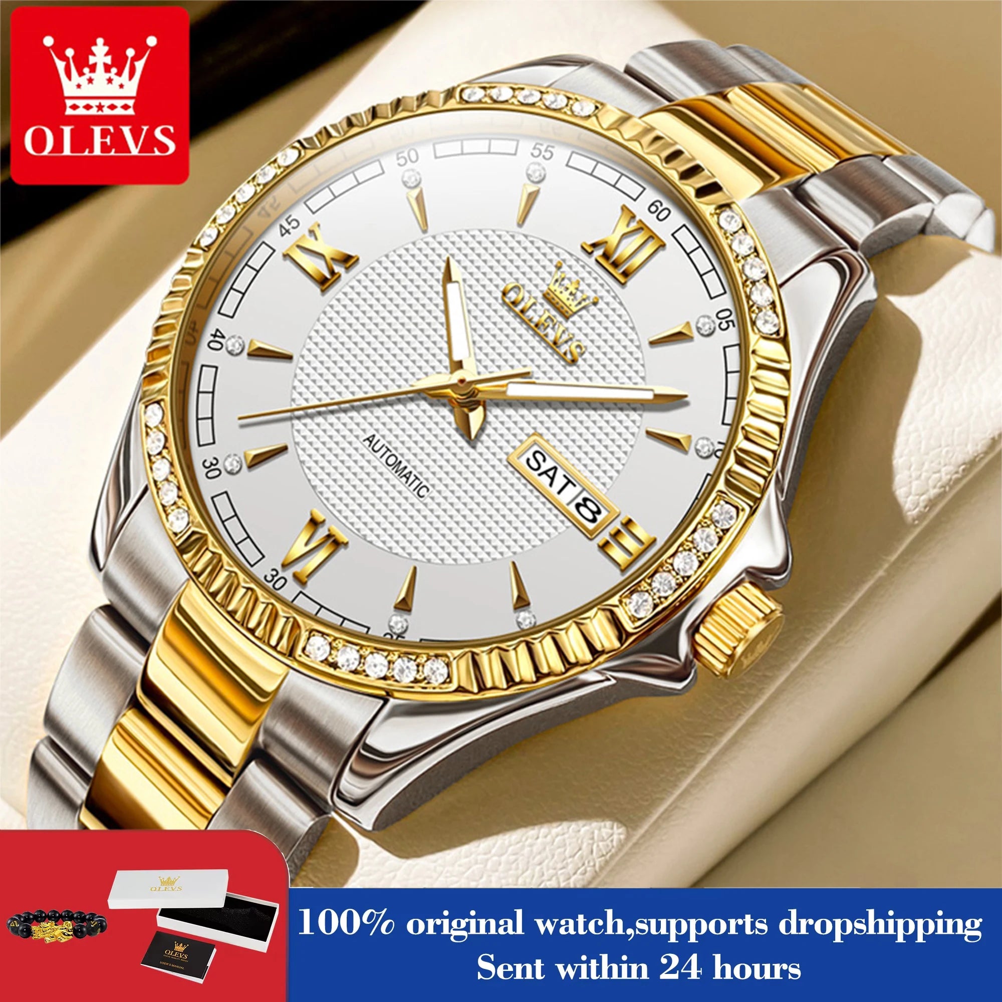 OLEVS Uhren Herren 6676 Stahlband Automatische Mechanische Uhren Für Herren Wasserdicht Handuhr Doppeltes Kalender Luxus Original