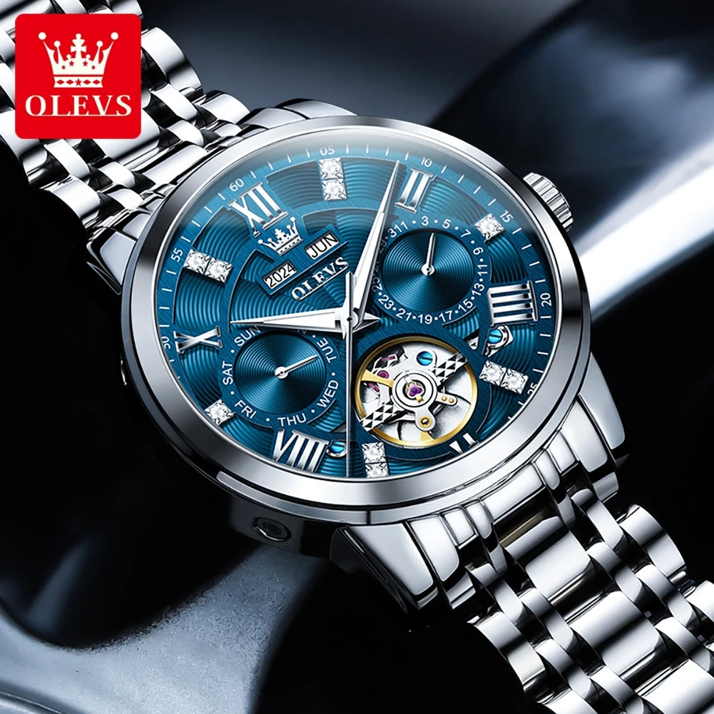 OLEVS 6701 Herrenuhren Top Marke Original Automatische Datumsanzeige Mechanische Uhr für Herren Hohl Wasserdicht Edelstahl Männliche Armbanduhr