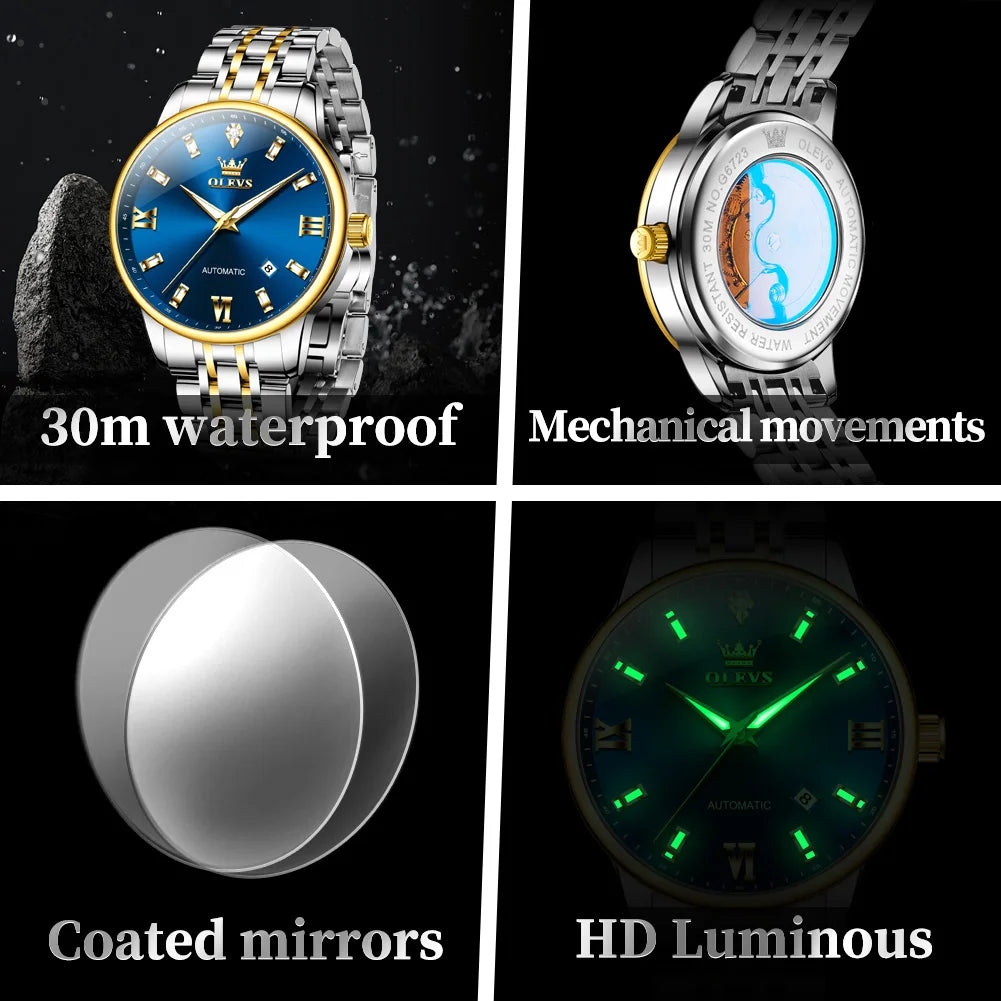 OLEVS 6723 Herrenuhr Automatik mechanische Uhren Business Datumsanzeige Uhren für Herren Luxus Mode wasserdicht leuchtend Original
