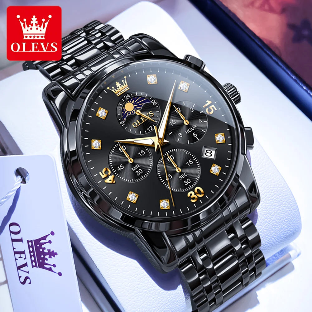OLEVS 3652 Man Watch Number Scale Quartz Watch For Men Chronograph Moon Phase Date Luxury Waterproof Luminous Male Hand Clock