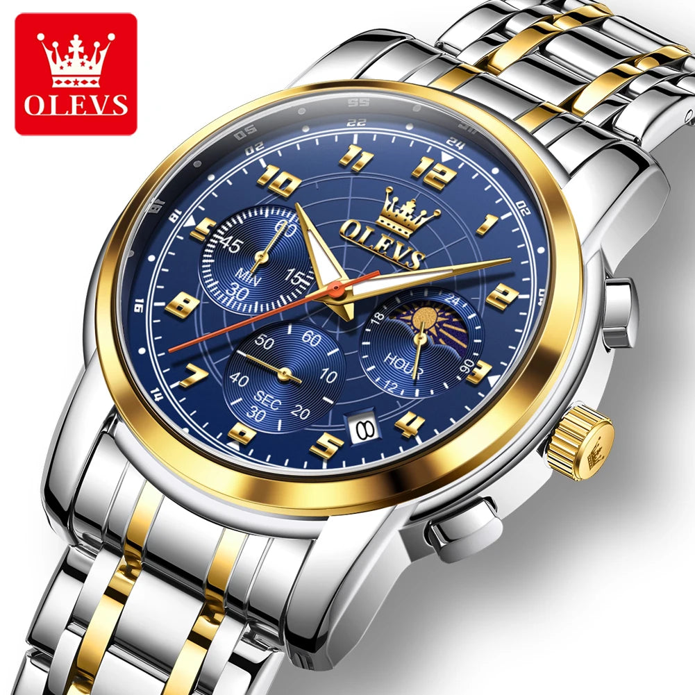 OLEVS Herrenuhren Business Original Multifunktions-Quarzuhr Wasserdicht Leuchtende Mondphase Herrenuhr Reloj 2983