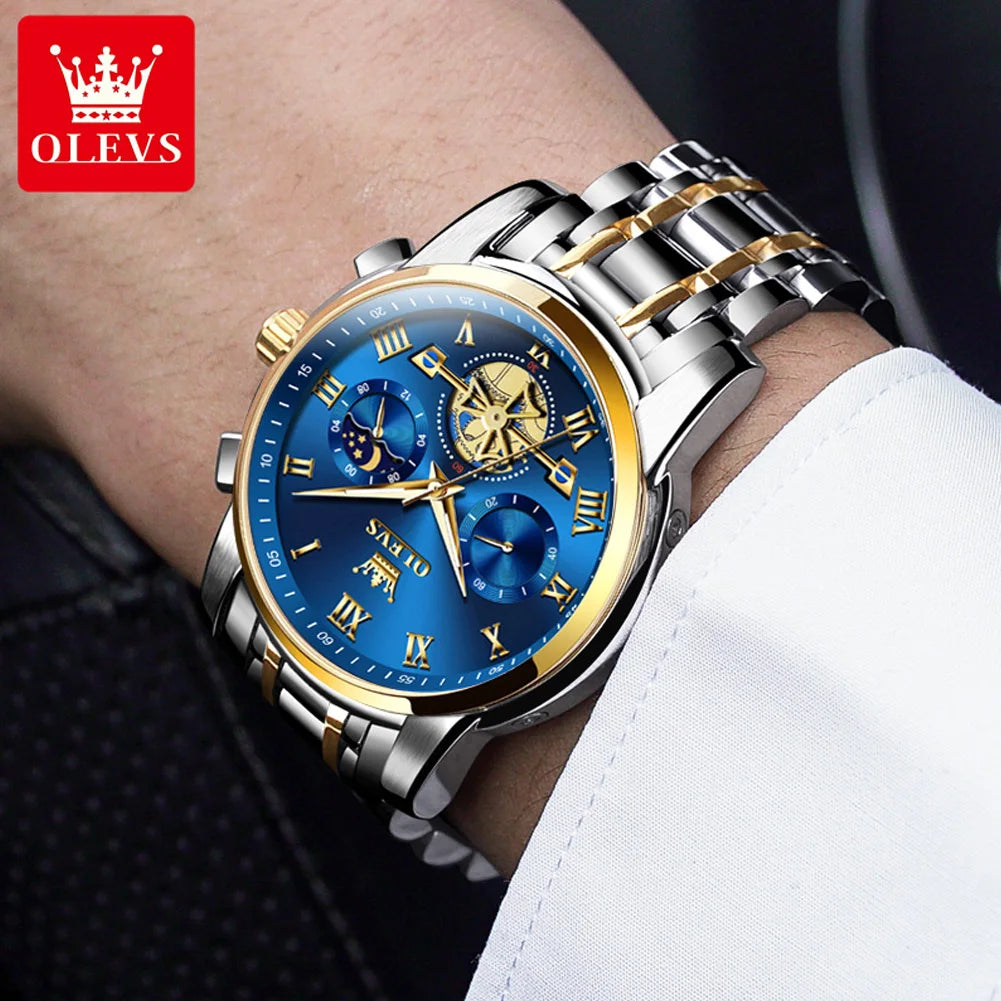OLEVS 2859 Herrenuhr Mondphase Quarzuhr für Herren Wasserdicht Leuchtend Edelstahl Luxusmarke Original Armbanduhr Herren