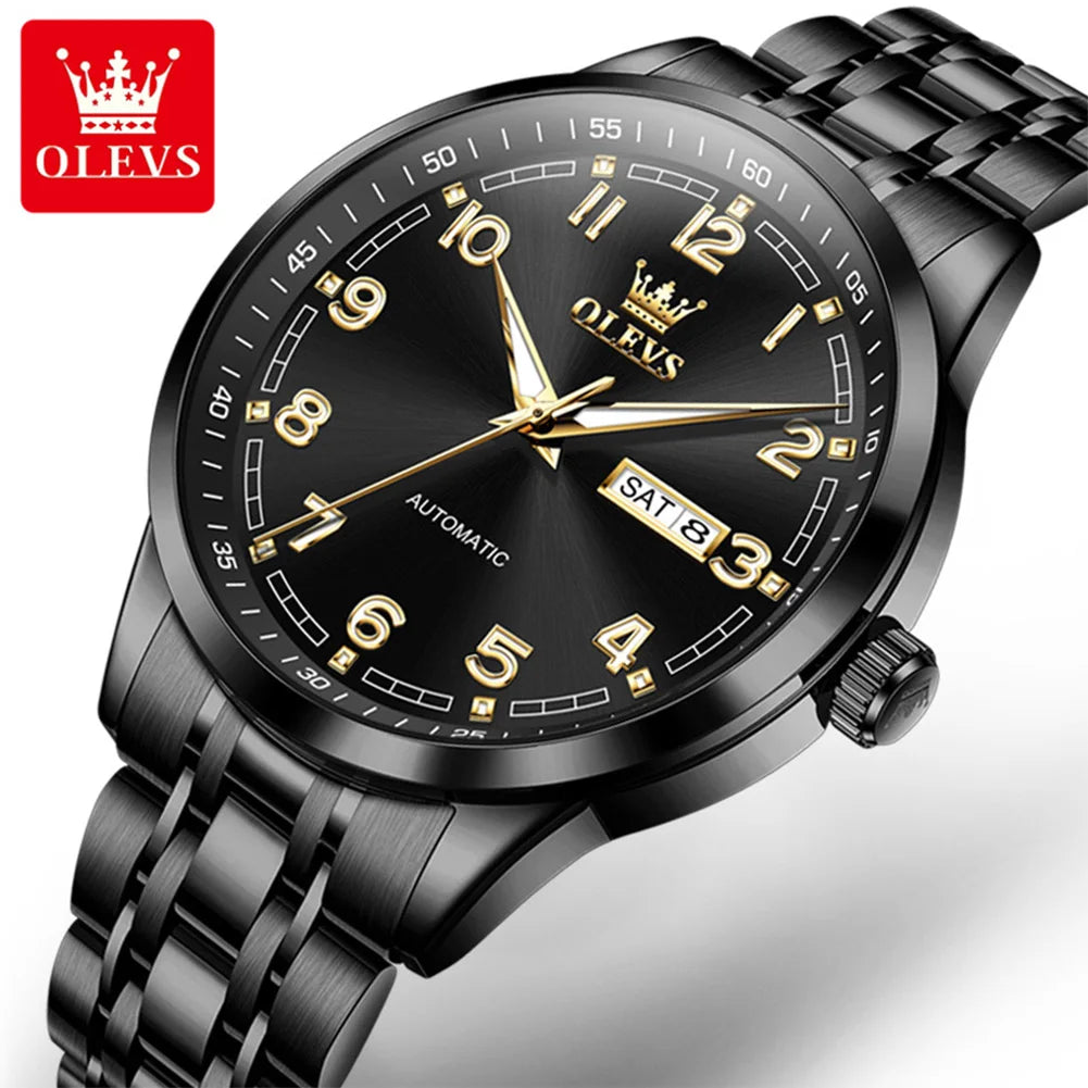 OLEVS 7077 Herren-Automatikuhr, Mode, Datum, mechanische Herrenuhr, Ziffernskala, luxuriös, wasserdicht, leuchtende Uhr für Herren