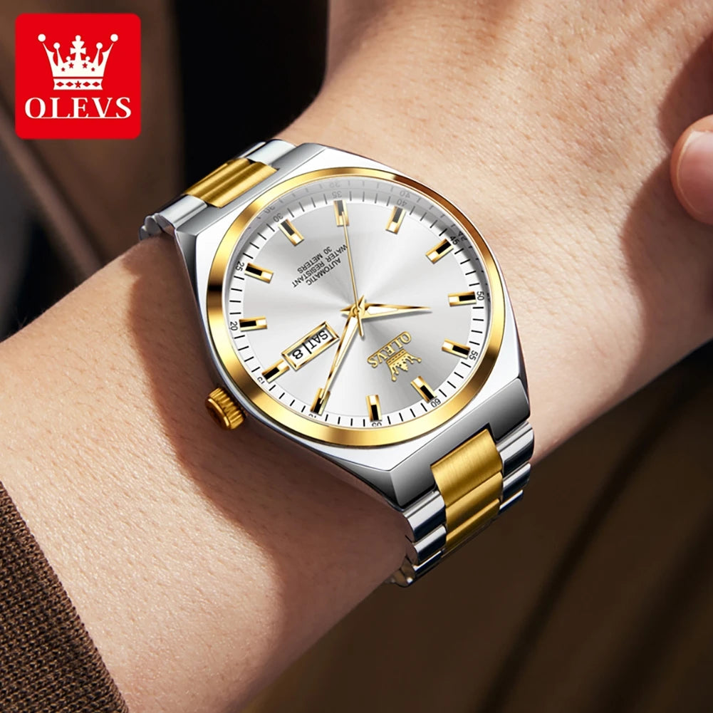 OLEVS 9907 Armbanduhren für Herren Luxus Business Automatische Mechanische Armbanduhr Wasserdicht Leuchtend Original Sport Wochen-/Datumsuhren