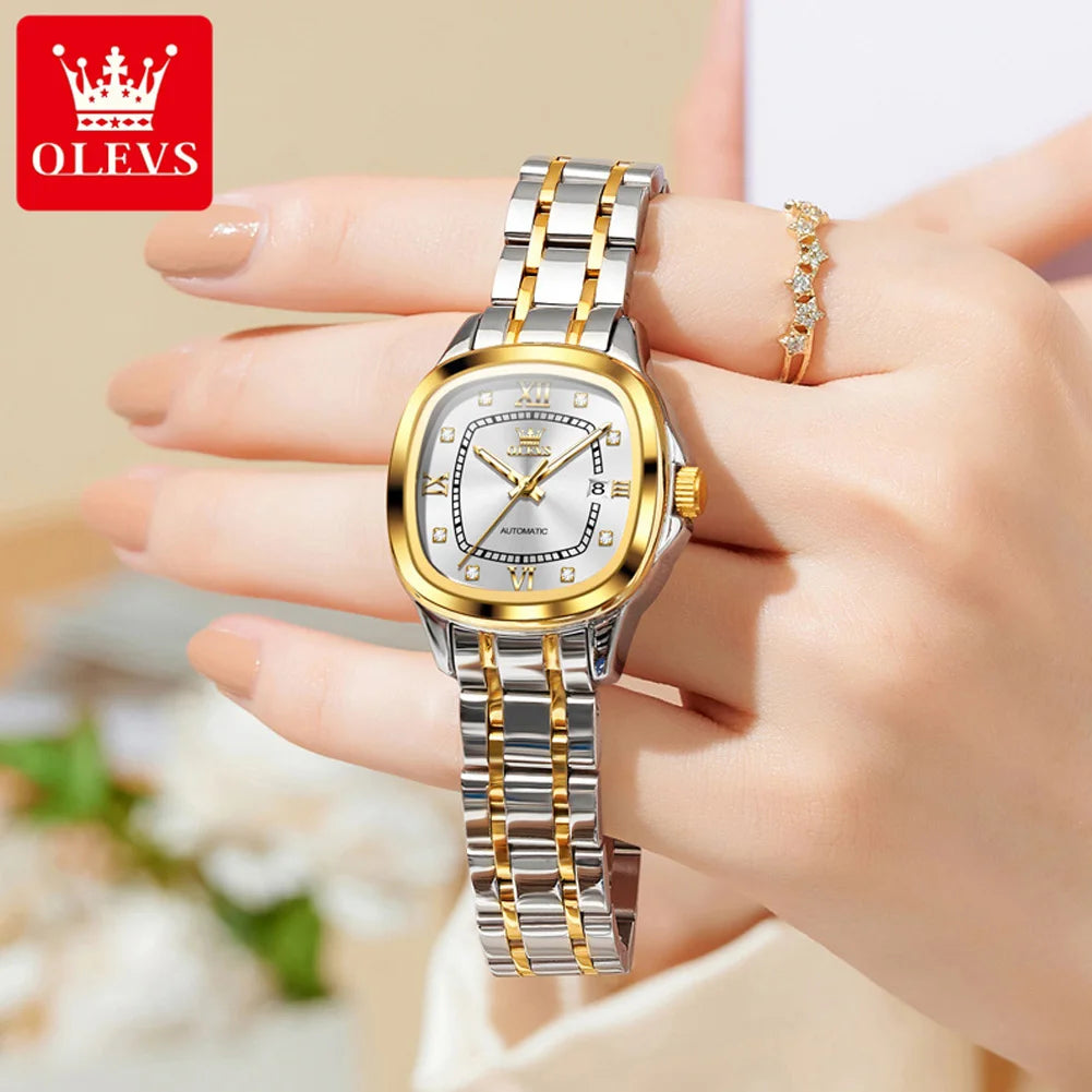 OLEVS 9810 Damen Armbanduhr Top Marke Business Datum Mechanische Uhr für Frauen Diamant Skala Luxus Original Wasserdicht Handuhr