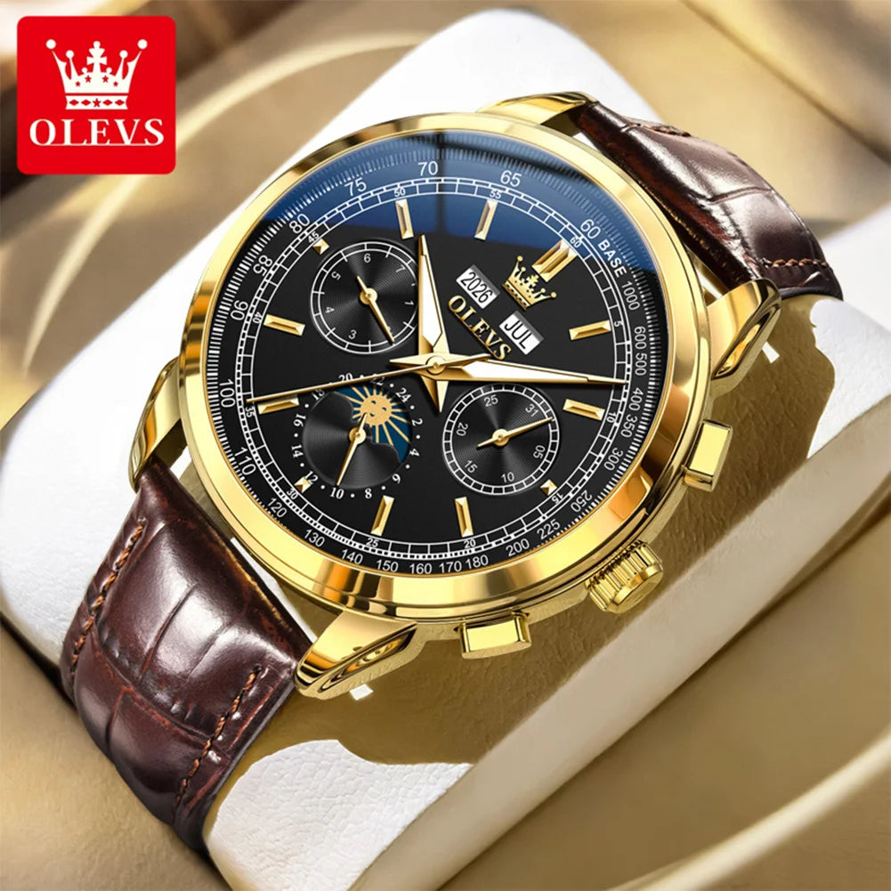 OLEVS Herrenuhr Klassische Automatische Mechanische Armbanduhr Wasserdichter Ewiger Kalender Mondphase-Uhr Für Herren Handuhr 7171