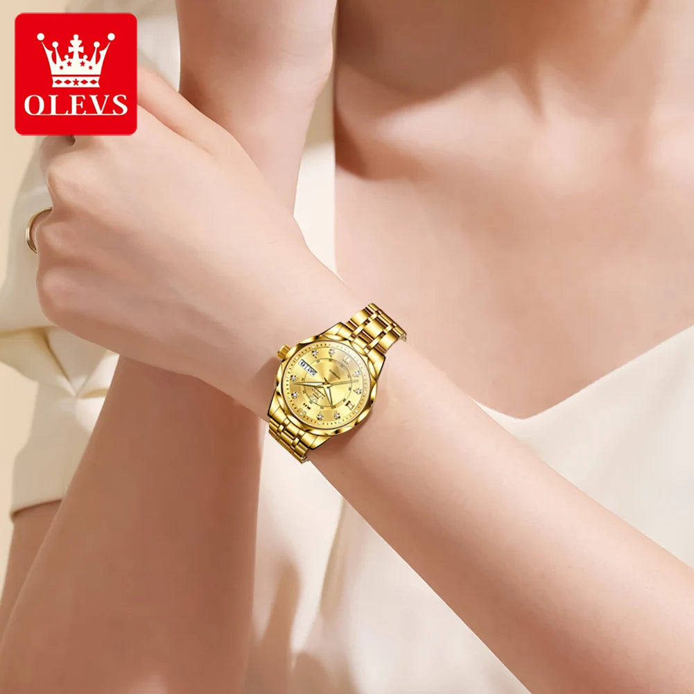 OLEVS 6727 Automatikuhr Damen Top Marke Luxus Wasserdichte Mechanische Uhr Für Frauen Doppelkalender Damen Kleideruhr