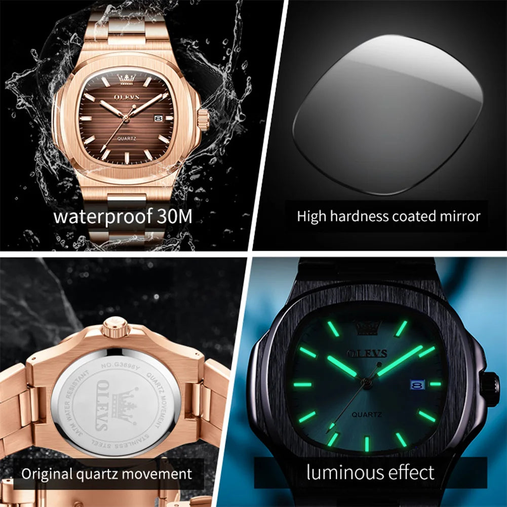 OLEVS 3696 Top-Markenmode-Datum-Quarzuhr Original Wasserdichte Leuchtende Uhr Für Herren Armbanduhr Großes Zifferblatt 44mm