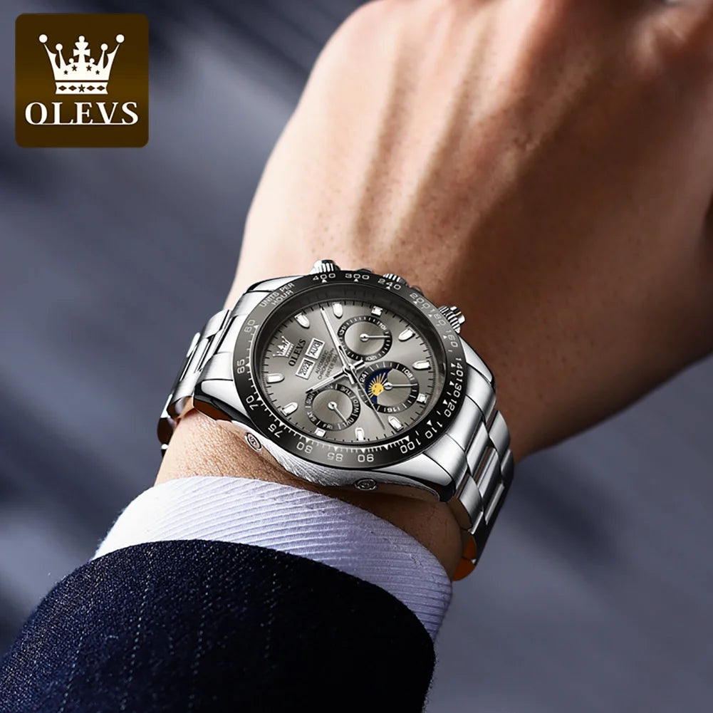 OLEVS 6654 Herrenuhr Wochenkalenderanzeige Automatische mechanische Uhr für Herren Edelstahl Wasserdicht Geschäftsuhr