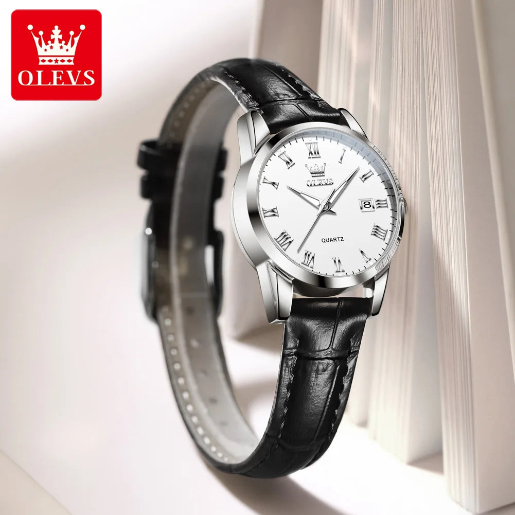 OLEVS 5892 Damenuhr Datum Quarzuhr für Damen Lederarmband Wasserdicht Damenuhr Mode Elegant Reloj