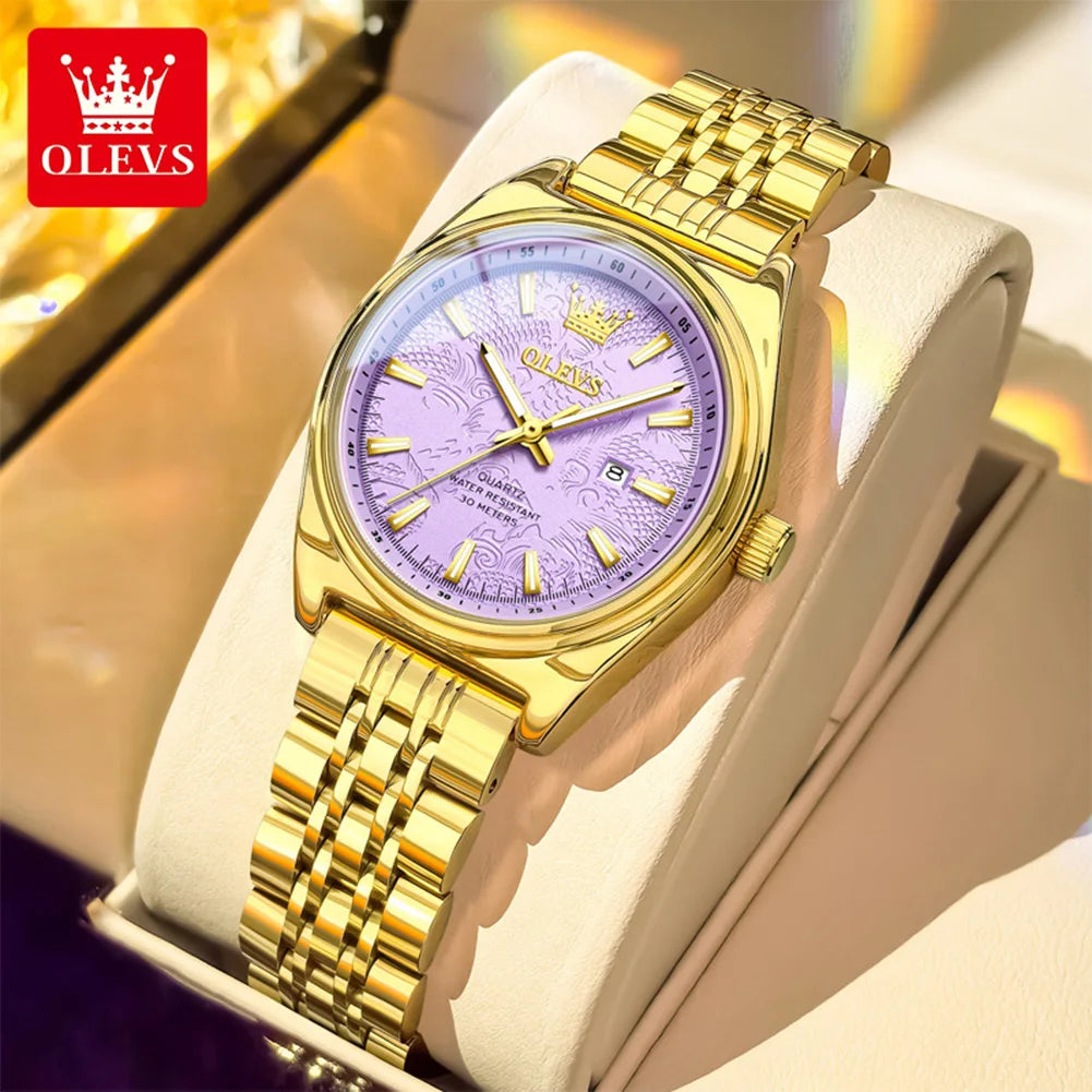 OLEVS 3703 Uhr für Damen Mode Elegante Damen Quarzuhr Top Marke Wasserdicht Leuchtender Kalender Luxus Damen Armbanduhr