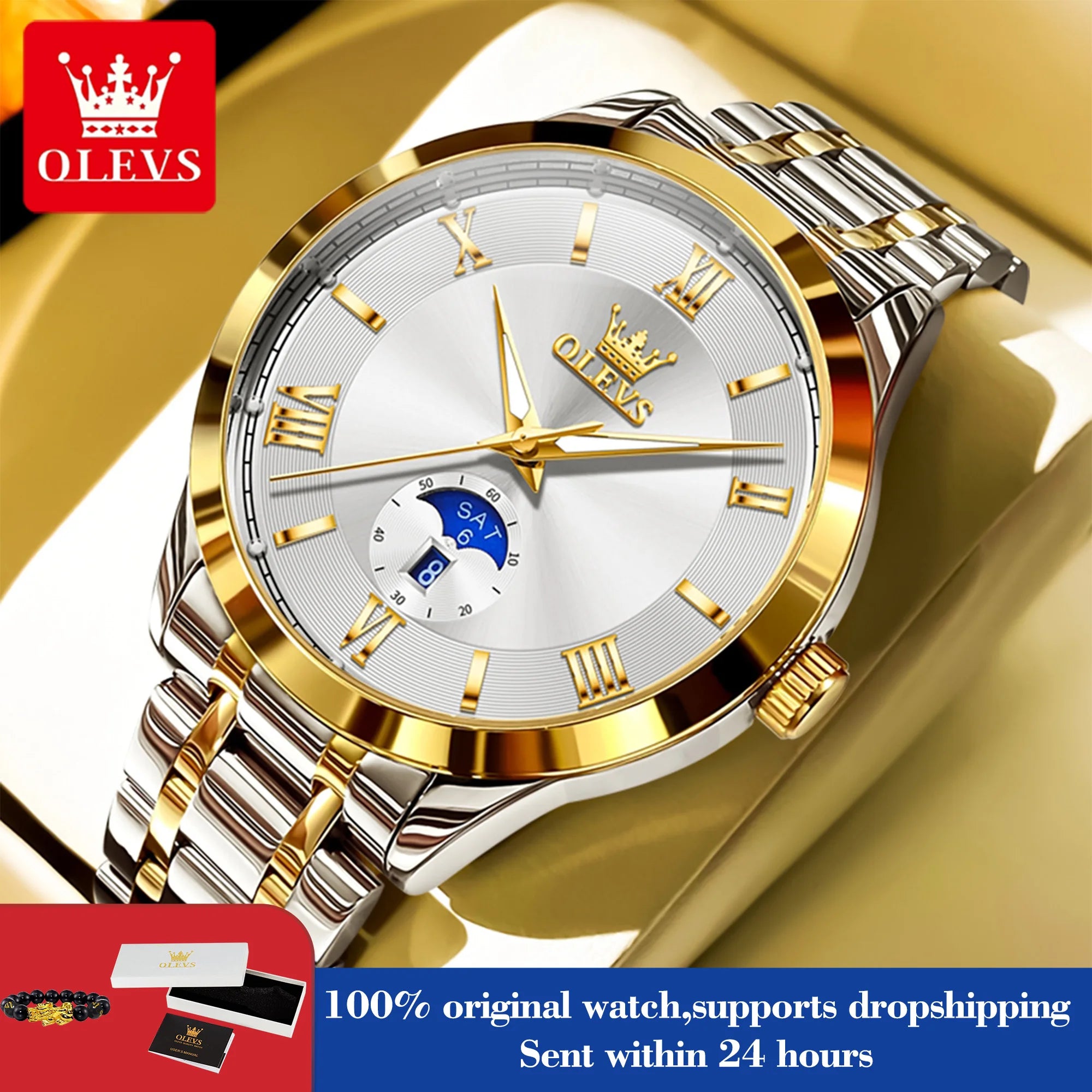 OLEVS 3638 Watch For Men Business Waterproof Luminous Roman Scale Fashion Quartz Hand Clock Week Date Display Original Man Watch