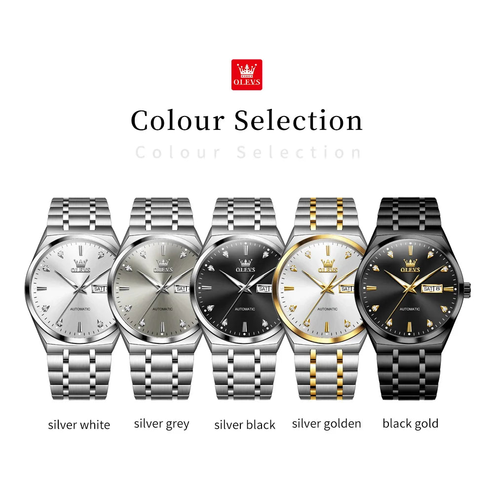 OLEVS 9811 Original Sport Wochen-Datum Uhren für Herren Luxus Business Automatische Mechanische Armbanduhr Wasserdicht Leuchtend Großes Zifferblatt