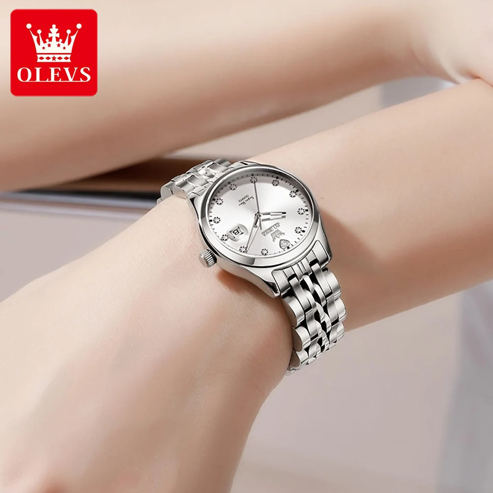 OLEVS 5649 Damenuhr 30M Wasserdicht Datum Quarzuhr Für Frauen Stahlarmband Zirkon Skala Luxus Elegante Damenuhr