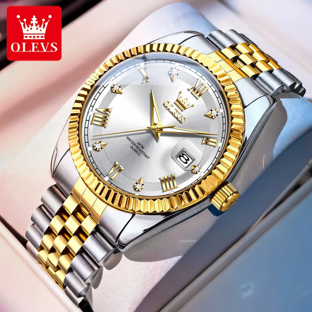 OLEVS Luxus Gold Quarzuhren für Herren Original Chronograph Datum Edelstahl Wasserdicht Leuchtend Top Marke Herrenuhr 5680