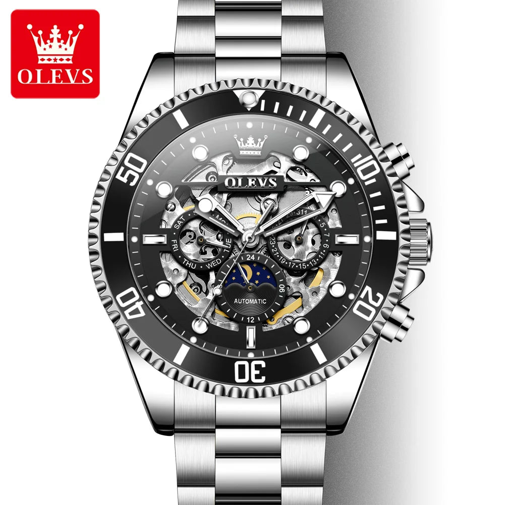 OLEVS 6715 Herren Automatikuhr Top Marke Automatisches Datum Hohlmechanische Uhr Für Männer Luxus Tief Wasserdicht Leuchtende Zeigeruhr
