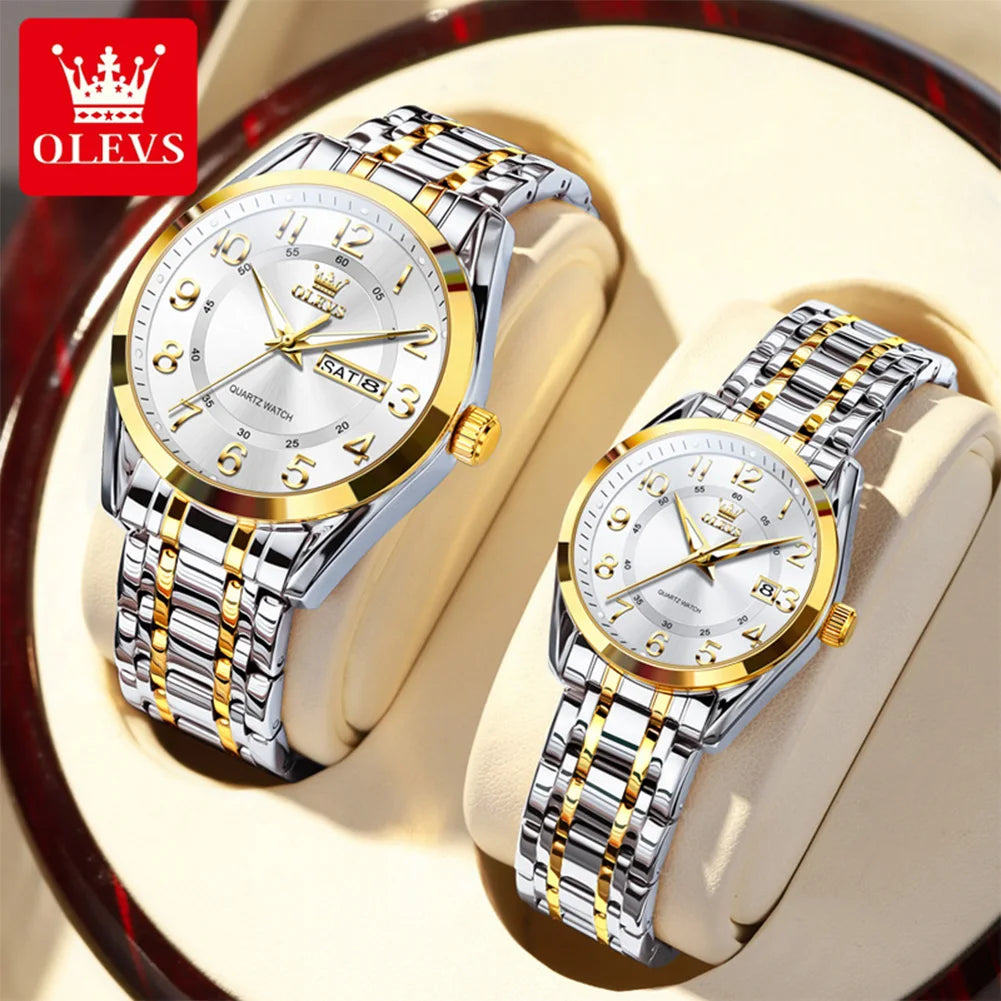 OLEVS 3666 Couple Watch Luxury Business Top Brand Waterproof Luminous Dress Hand Clock Original Number Scale Date Fashion Watch