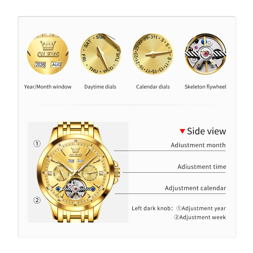 OLEVS 7091 Herrenuhr Mode Automatik Mechanische Uhren Für Männer Top Marke Original Wasserdicht Leuchtend Herren Handuhr Reloj