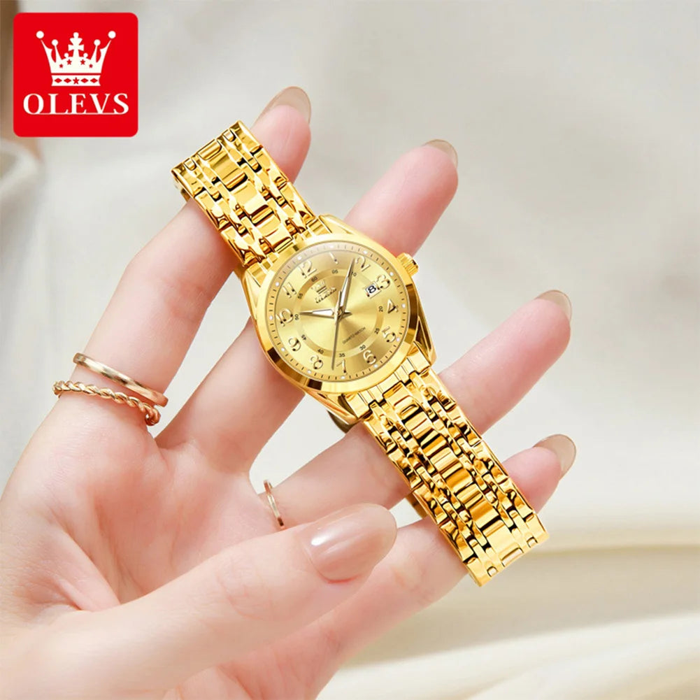 OLEVS 3666 Couple Watch Luxury Business Top Brand Waterproof Luminous Dress Hand Clock Original Number Scale Date Fashion Watch