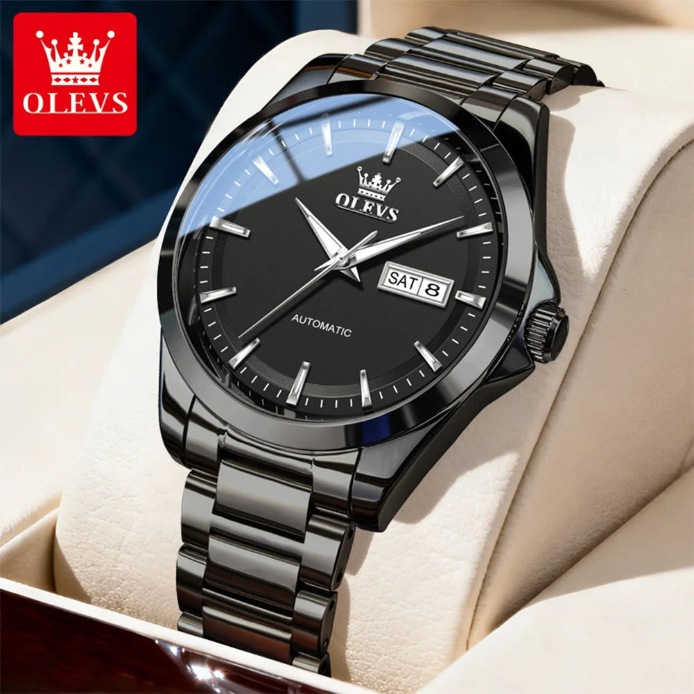 OLEVS Armbanduhren Herren 7090 Dual Kalender Luxuriöse Mechanische Uhren Für Herren Wasserdicht Leuchtend Edelstahl Automatik Handuhr