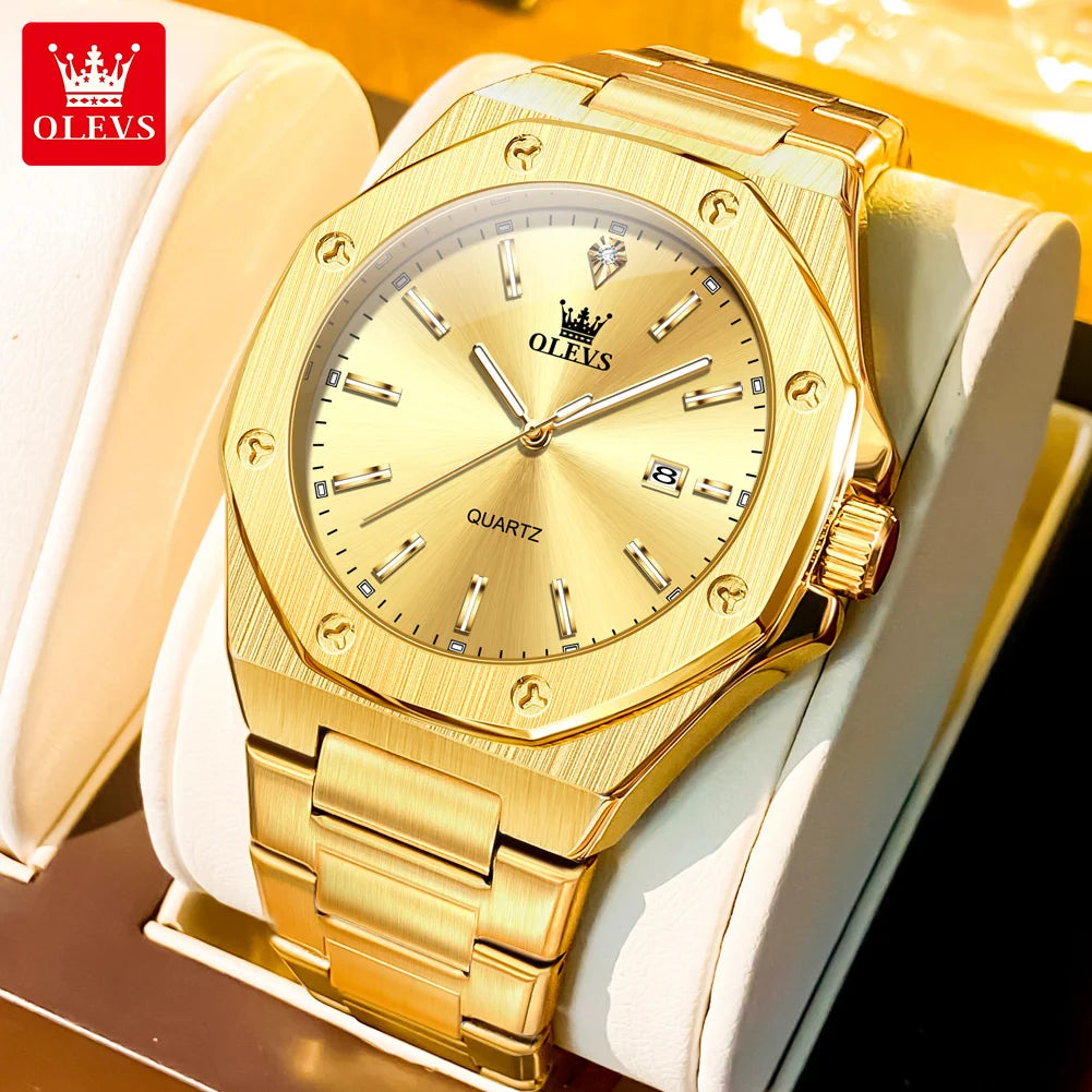 OLEVS 3613 Watch For Men Original Luxury Date Luminous Quartz Male Dress Hand Clock Waterproof Stainless Steel Strap Man Watch