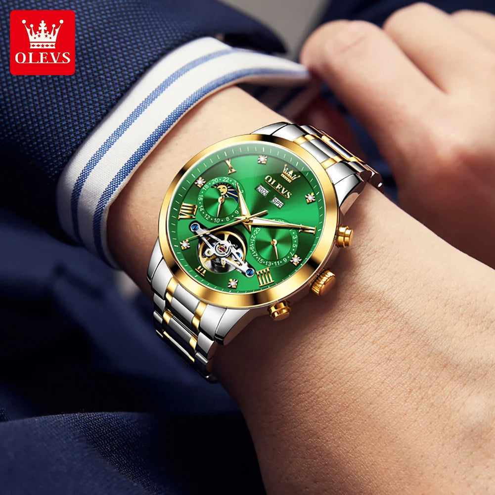 Original Fashion Top Marke OLEVS Uhren für Herren Automatische mechanische Uhren Wasserdicht Leuchtende Mondphase Herrenuhren 7029