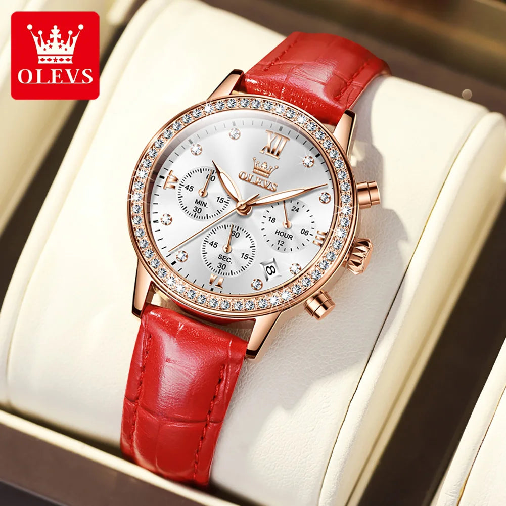 OLEVS 9933 Damen-Armbanduhr Luxus Diamant Quarz Uhr für Damen Chronograph Kalender Top Marke Armbanduhr Wasserdicht Leuchtend