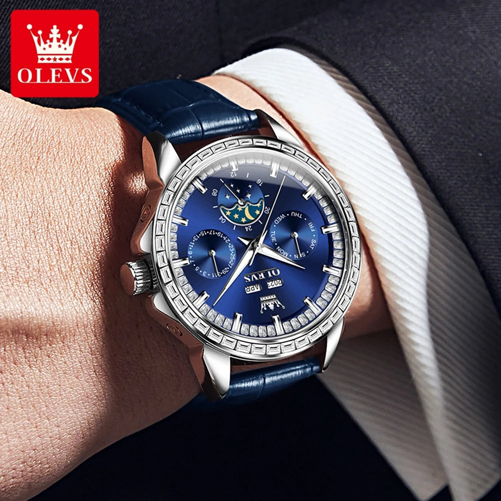 OLEVS 6695 Luxus-Geschäftsuhren für Herren, Mondphasen-Automatikuhr, wasserdichte Herrenarmbanduhr, Geschenkbox, Uhr