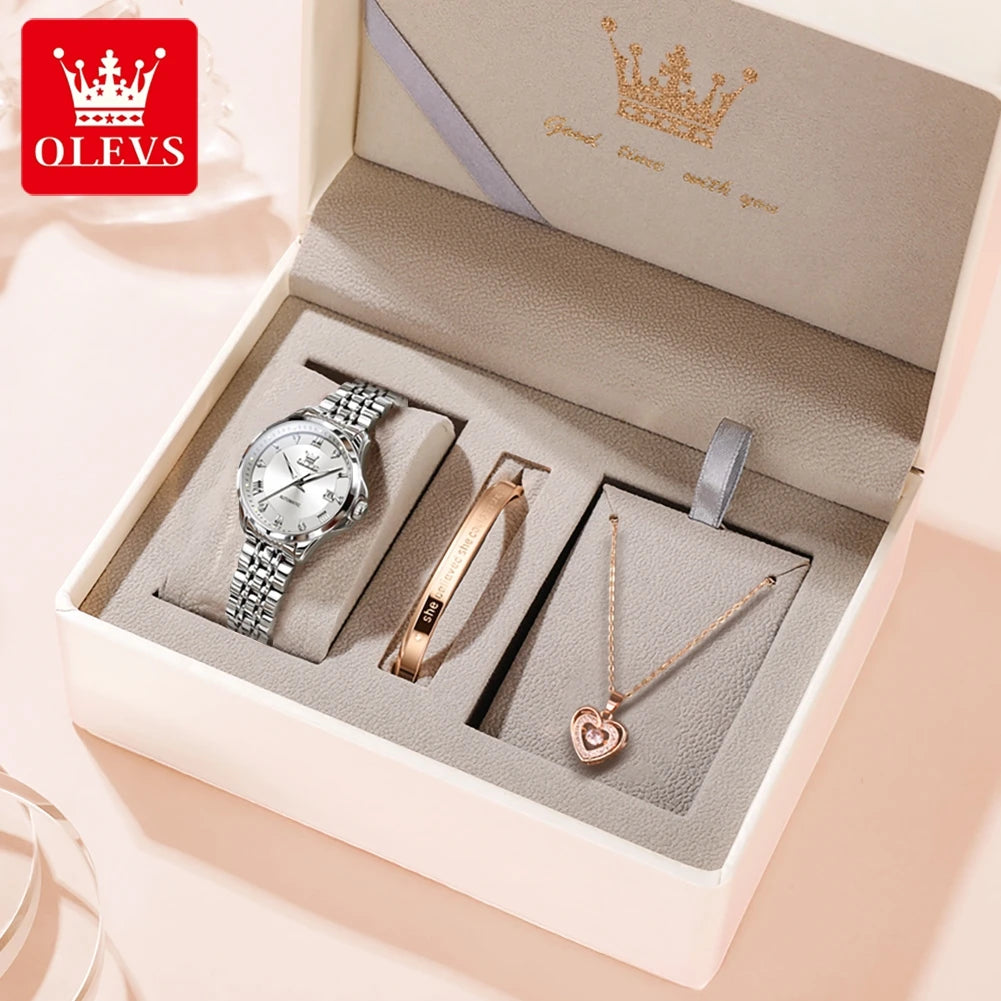 OLEVS 6702 Damenuhr Stahlarmband Automatische Datumsanzeige Mechanische Uhr für Damen Römische Skala Luxus Leuchtend Wasserdicht Damenuhr
