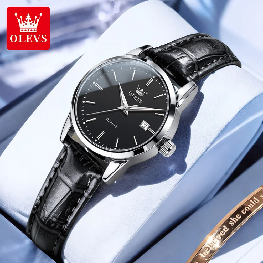 OLEVS 6898 Damen-Armbanduhr Mode Klassisch Datum Quarzuhren für Frauen Lederarmband Wasserdicht Leuchtend Damenuhr