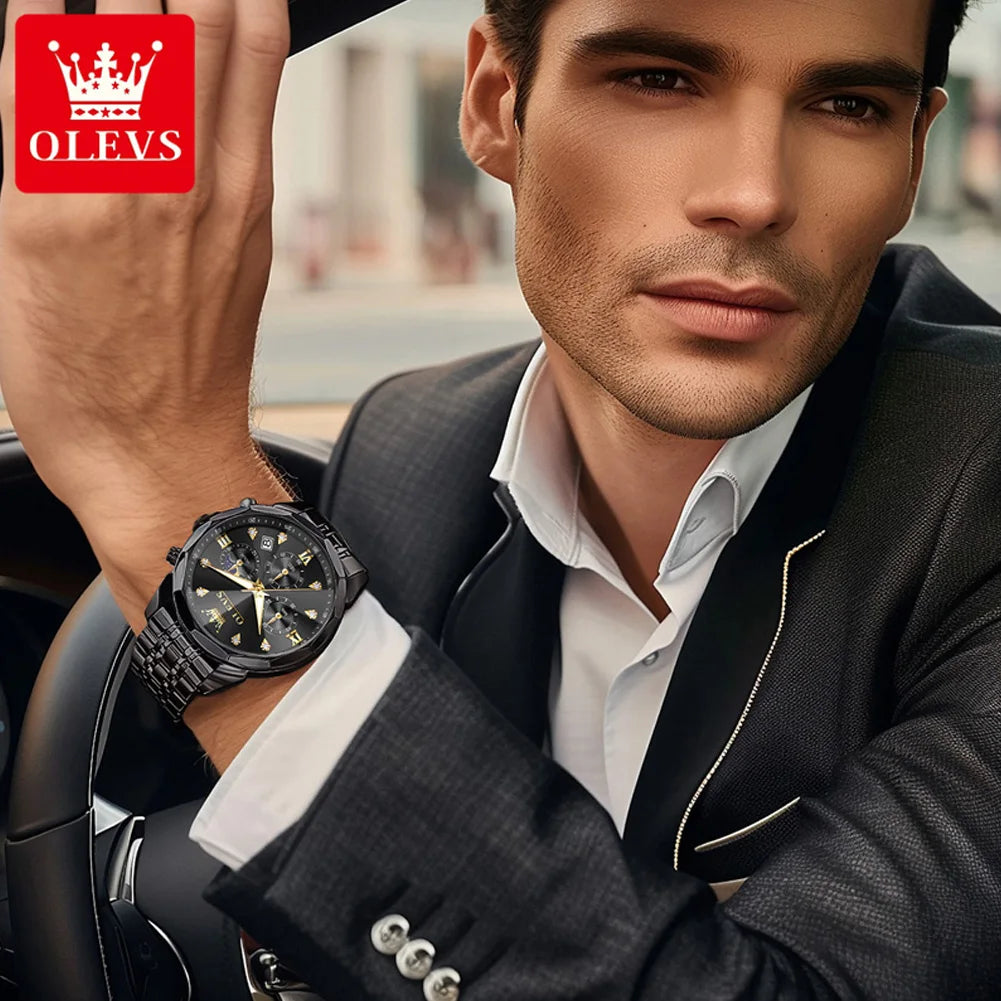 OLEVS 3670 Men's Watch Fashion Date Moon Phase Luminous Quartz Watch For Men Luxury Chronograph Waterproof Business Hand Clock