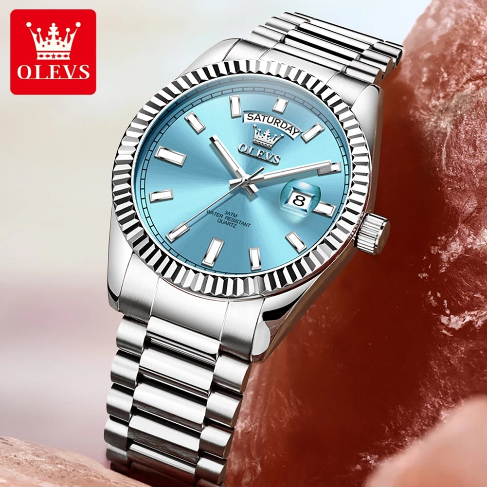 OLEVS 5650 Uhren für Herren, Original Chronograph, Datumsanzeige, Quarzuhr, Stahlarmband, wasserdicht, leuchtend, Top-Marke, Herrenuhr, Geschenke
