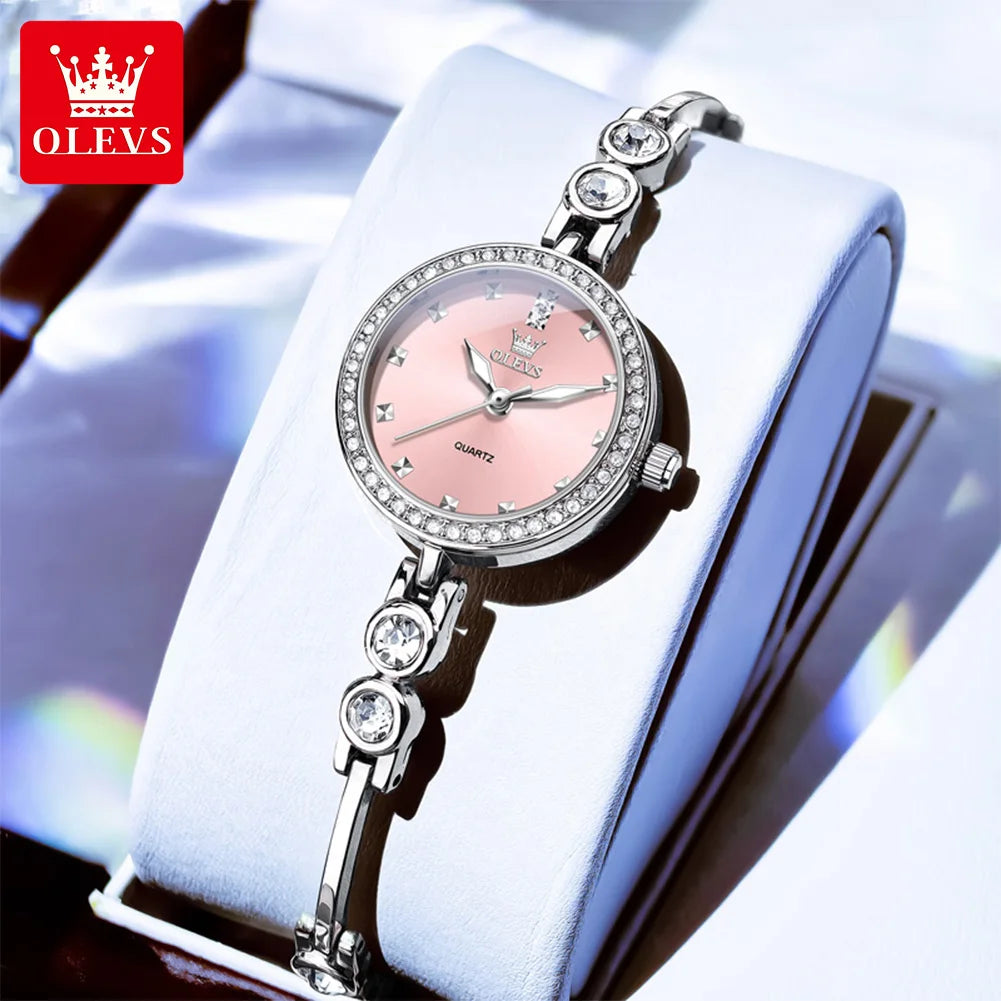OLEVS 5670 Neue Damenarmbanduhren Wasserdichte Leuchtquarzuhr Edelstahlarmbanduhren für Damen Armbanduhr Reloj Mujer