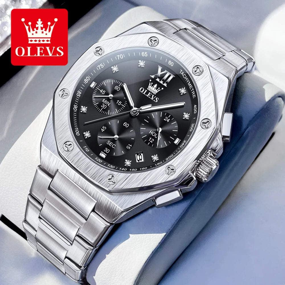 OLEVS 3626 Men's Watch Fashion Chronograph Quartz Watch For Men Auto Date Stainless Steel Luxury Hand Clock Waterproof Luminous