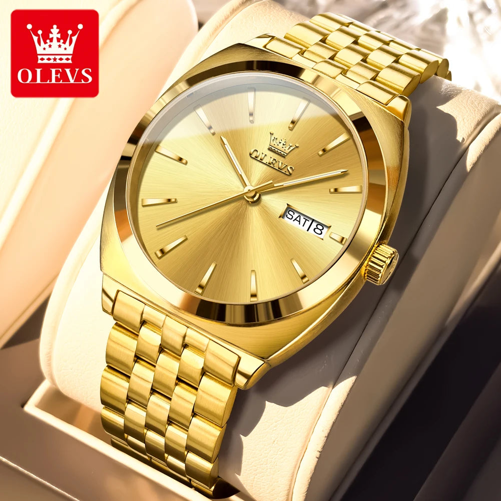 OLEVS 6730 Herrenuhr Luxus Tonneau Automatische Mechanische Herrenarmbanduhr Stahlarmband Doppeltes Kalendarium Wasserdichte Uhr Für Herren