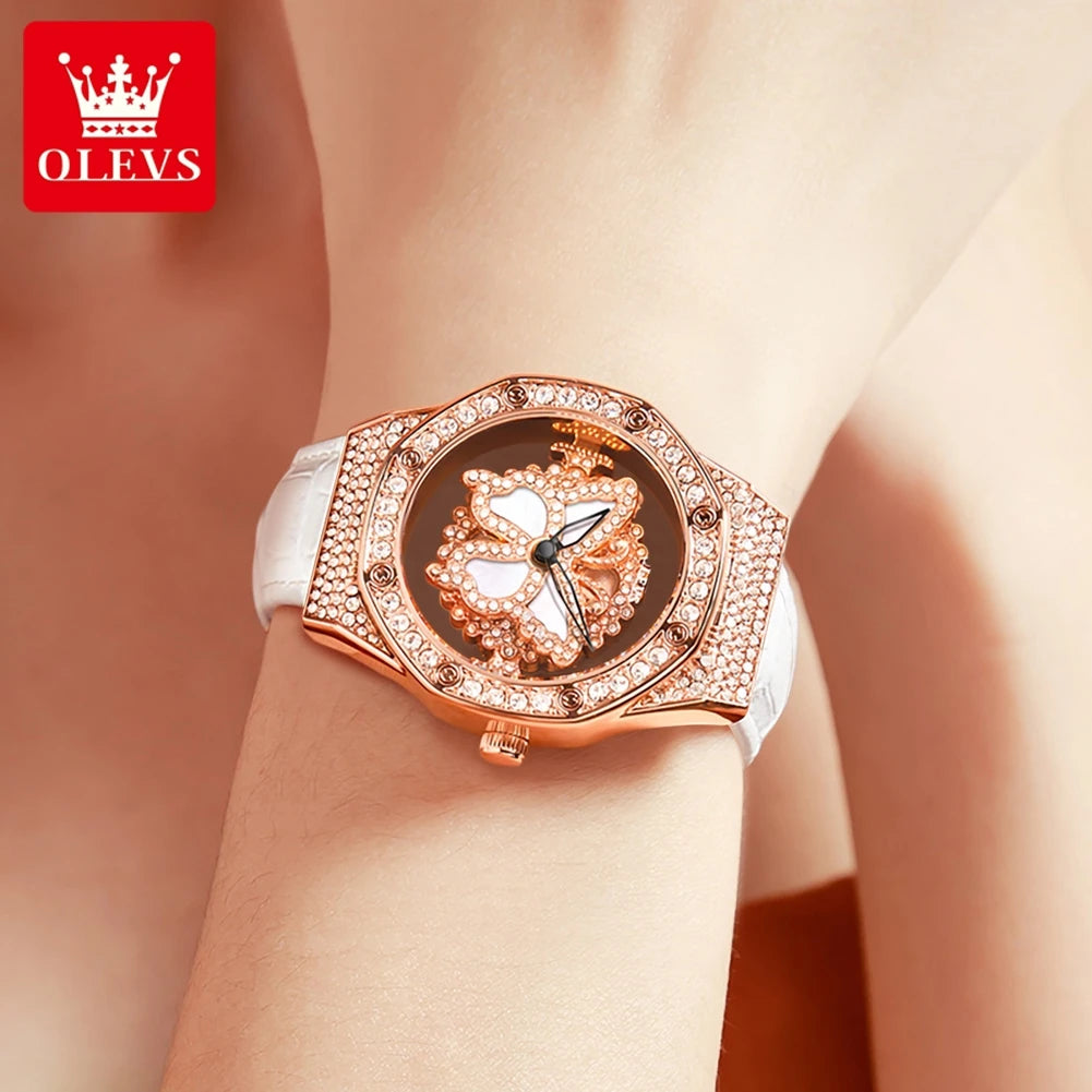 OLEVS 9996 Damen-Armbanduhr Luxus Diamant Drehbares Zifferblatt Wasserdichte Quarzuhr für Damen Top-Marke Original Damen-Handuhr